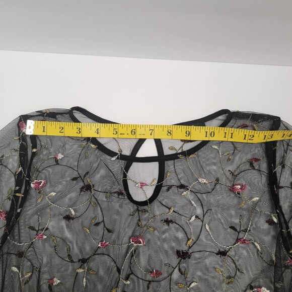 IRIS Embroidered Floral Mesh Top Blouse Women's L Boho Short Sleeve - Picture 5 of 7